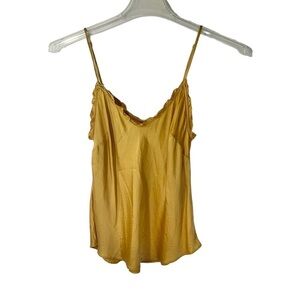 Aritzia Wilfred Top Slip‎ Gold Yellow Camisole Silky Ruffled Tank Size Small